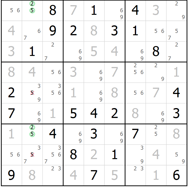 Position des candidats pour la solution de la Gr 77 page 80 du magazine de sudoku Maestro n° 087