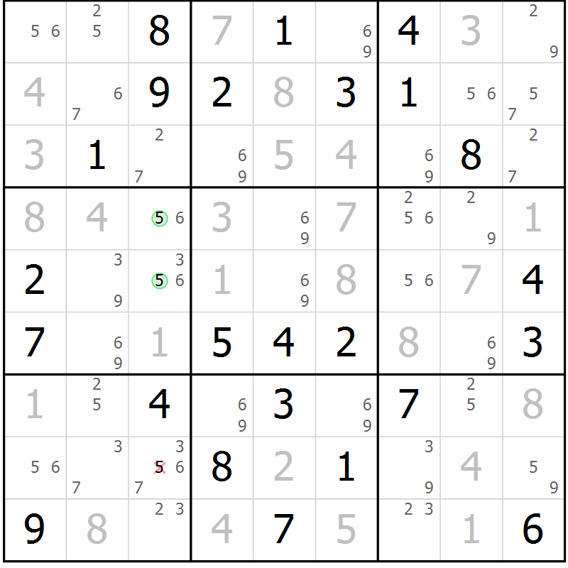 Position des candidats pour la solution de la Gr 77 page 80 du magazine de sudoku Maestro n° 087