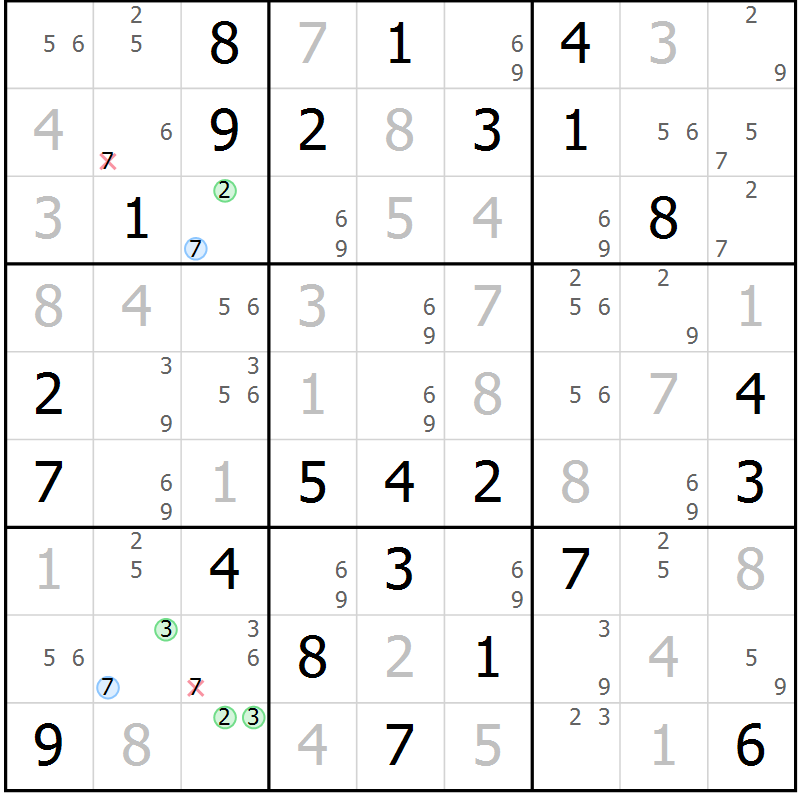 Position des candidats pour la solution de la Gr 77 page 80 du magazine de sudoku Maestro n° 087