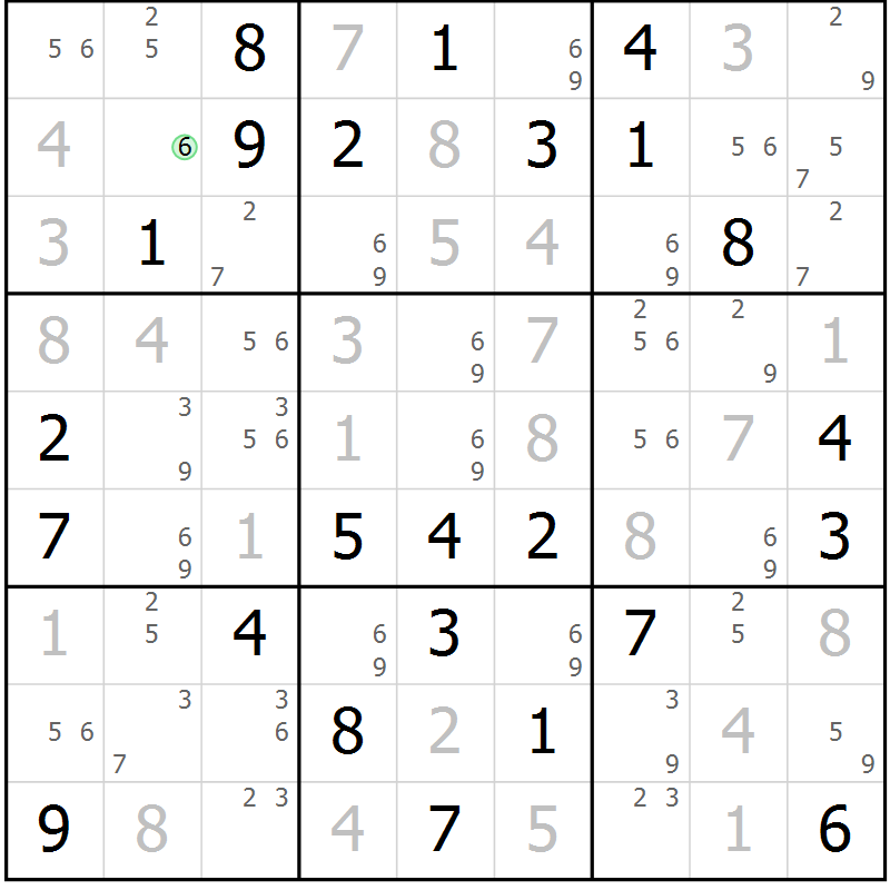Position des candidats pour la solution de la Gr 77 page 80 du magazine de sudoku Maestro n° 087