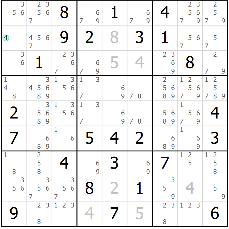 Position des candidats pour la solution de la Gr 77 page 80 du magazine de sudoku Maestro n° 087