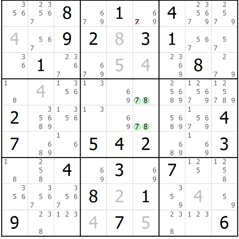 Position des candidats pour la solution de la Gr 77 page 80 du magazine de sudoku Maestro n° 087