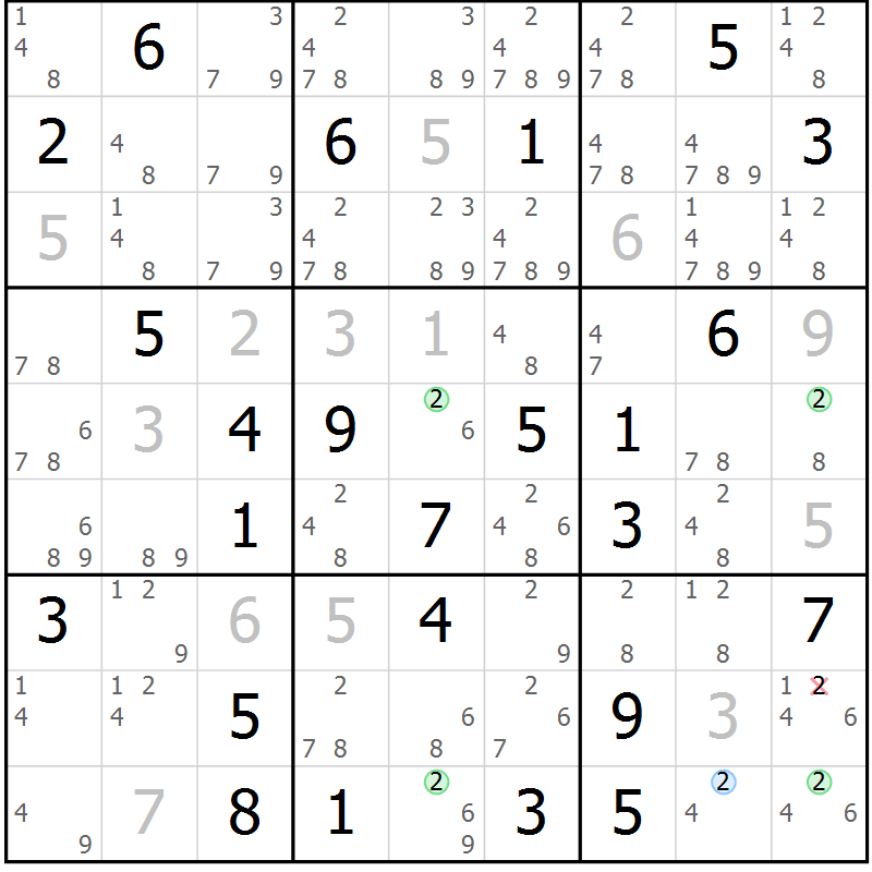 Position des candidats pour la solution de la Gr 78 page 81 du magazine de sudoku Maestro n° 087