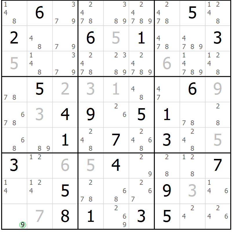 Position des candidats pour la solution de la Gr 78 page 81 du magazine de sudoku Maestro n° 087