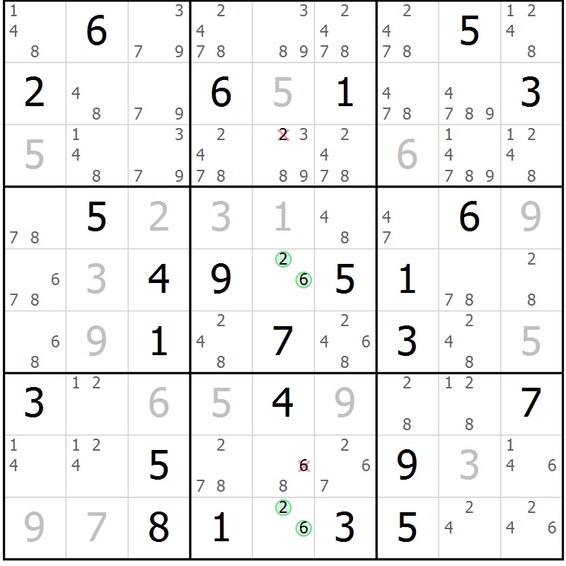 Position des candidats pour la solution de la Gr 78 page 81 du magazine de sudoku Maestro n° 087