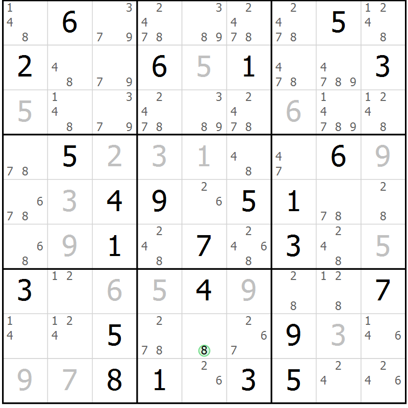 Position des candidats pour la solution de la Gr 78 page 81 du magazine de sudoku Maestro n° 087