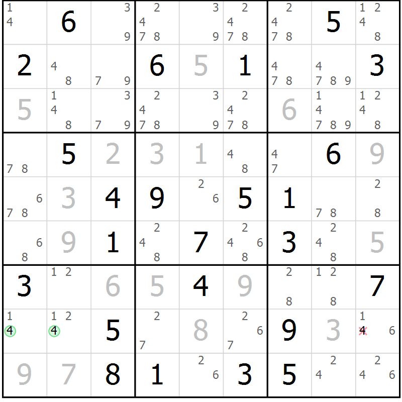 Position des candidats pour la solution de la Gr 78 page 81 du magazine de sudoku Maestro n° 087