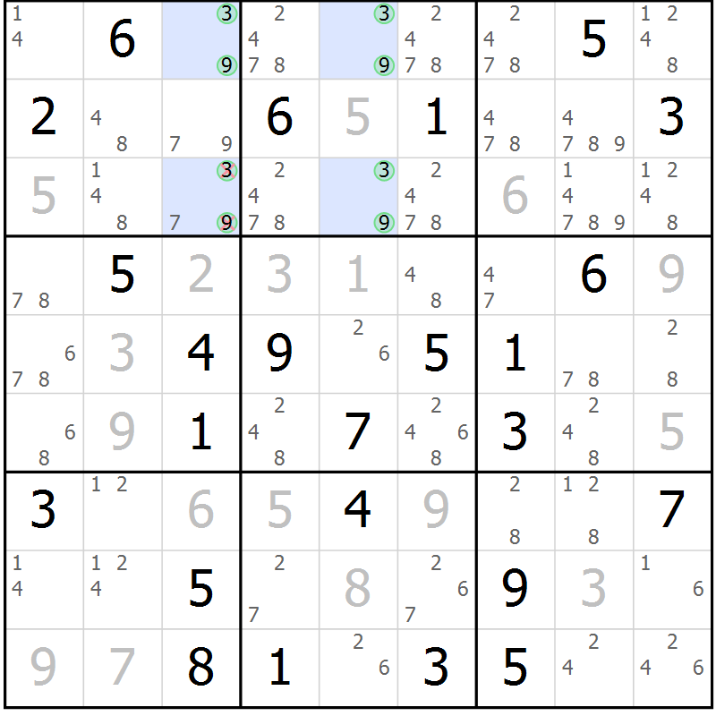 Position des candidats pour la solution de la Gr 78 page 81 du magazine de sudoku Maestro n° 087