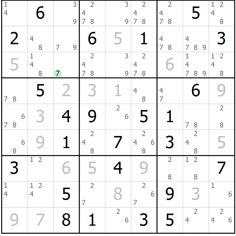 Position des candidats pour la solution de la Gr 78 page 81 du magazine de sudoku Maestro n° 087