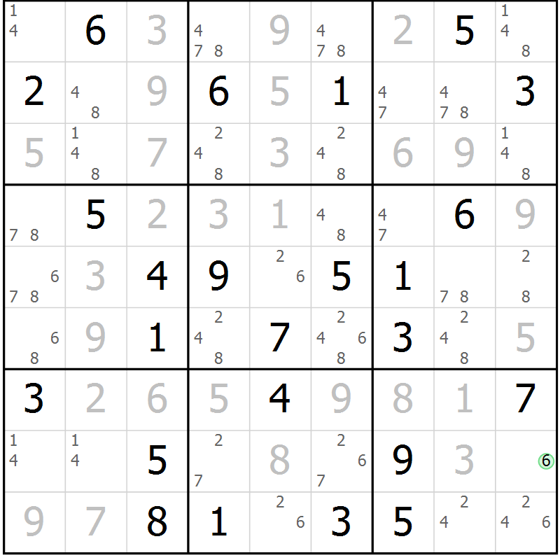 Position des candidats pour la solution de la Gr 78 page 81 du magazine de sudoku Maestro n° 087