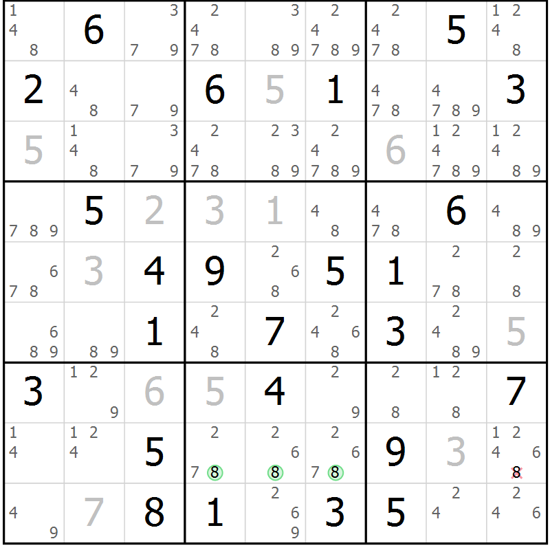 Position des candidats pour la solution de la Gr 78 page 81 du magazine de sudoku Maestro n° 087