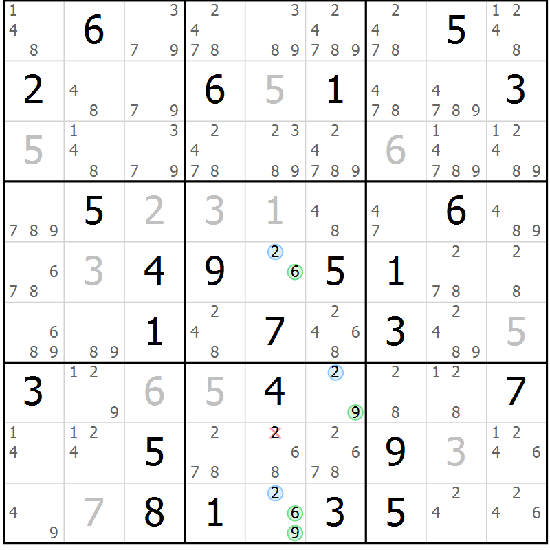 Position des candidats pour la solution de la Gr 78 page 81 du magazine de sudoku Maestro n° 087