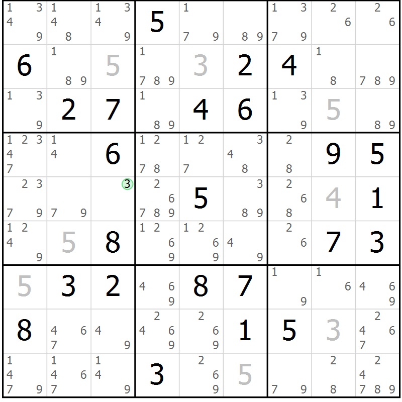 Position des candidats pour la solution de la Gr 79 page 82 du magazine de sudoku Maestro n° 087