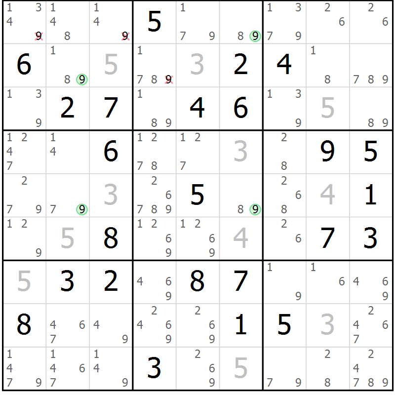Position des candidats pour la solution de la Gr 79 page 82 du magazine de sudoku Maestro n° 087