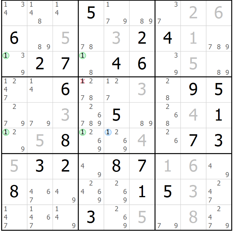 Position des candidats pour la solution de la Gr 79 page 82 du magazine de sudoku Maestro n° 087