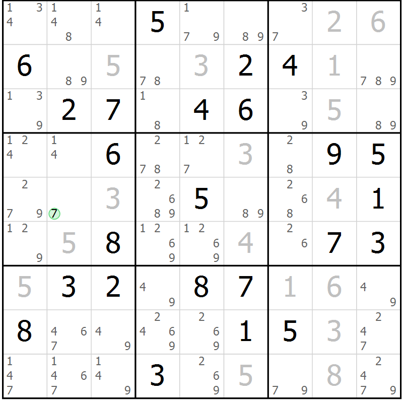 Position des candidats pour la solution de la Gr 79 page 82 du magazine de sudoku Maestro n° 087