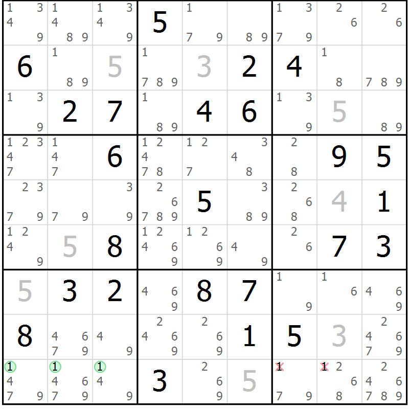 Position des candidats pour la solution de la Gr 79 page 82 du magazine de sudoku Maestro n° 087