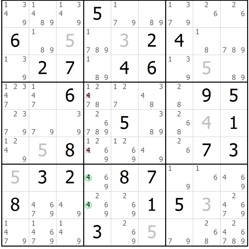 Position des candidats pour la solution de la Gr 79 page 82 du magazine de sudoku Maestro n° 087