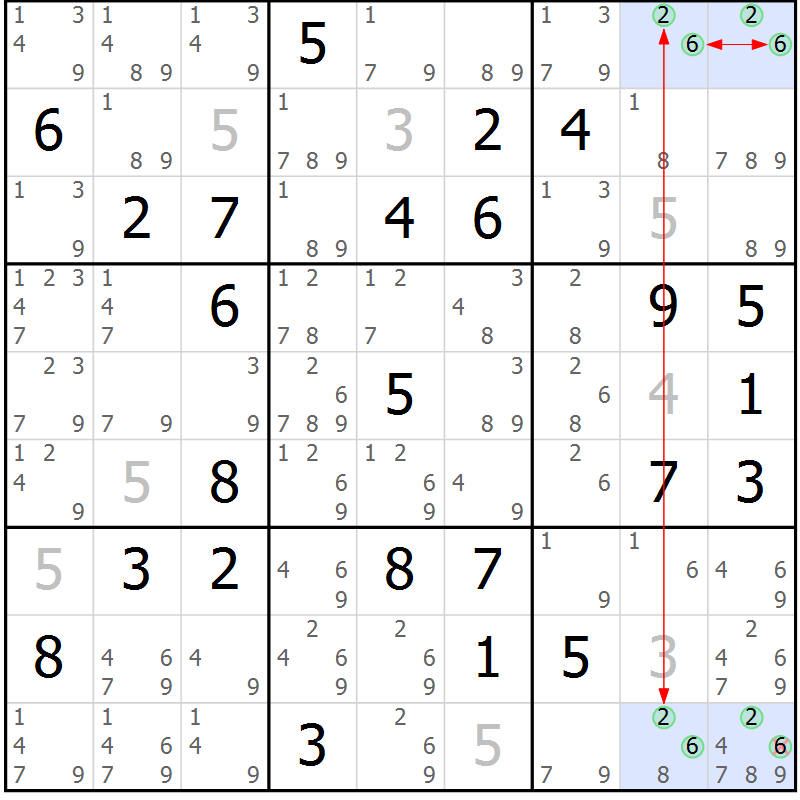 Position des candidats pour la solution de la Gr 79 page 82 du magazine de sudoku Maestro n° 087