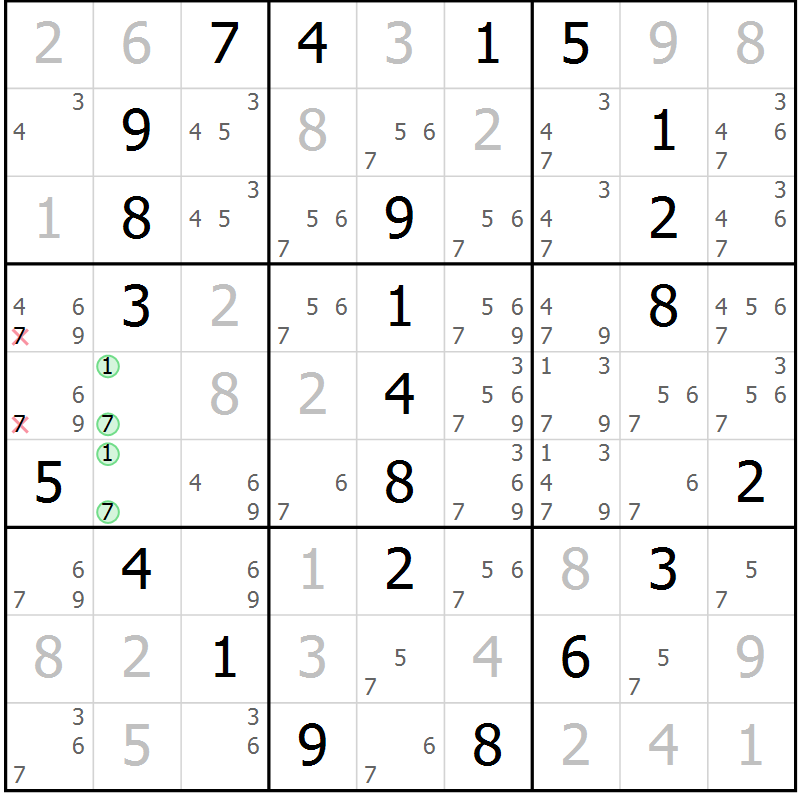 Position des candidats pour la solution de la Gr 8 page 11 du magazine de sudoku Maestro n° 087