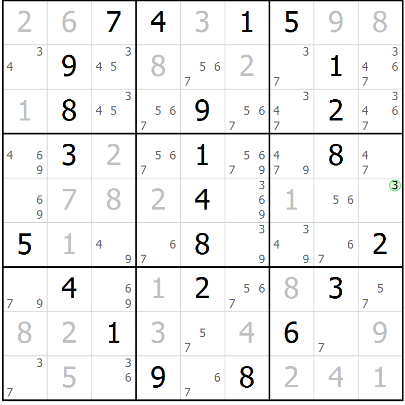 Position des candidats pour la solution de la Gr 8 page 11 du magazine de sudoku Maestro n° 087