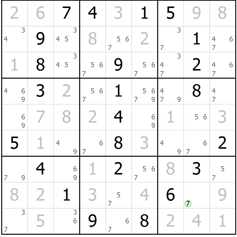 Position des candidats pour la solution de la Gr 8 page 11 du magazine de sudoku Maestro n° 087