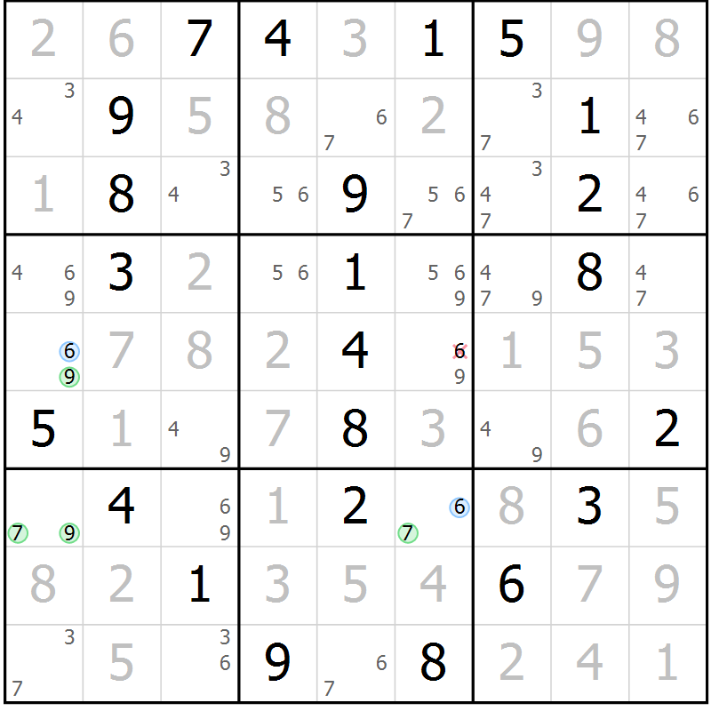 Position des candidats pour la solution de la Gr 8 page 11 du magazine de sudoku Maestro n° 087