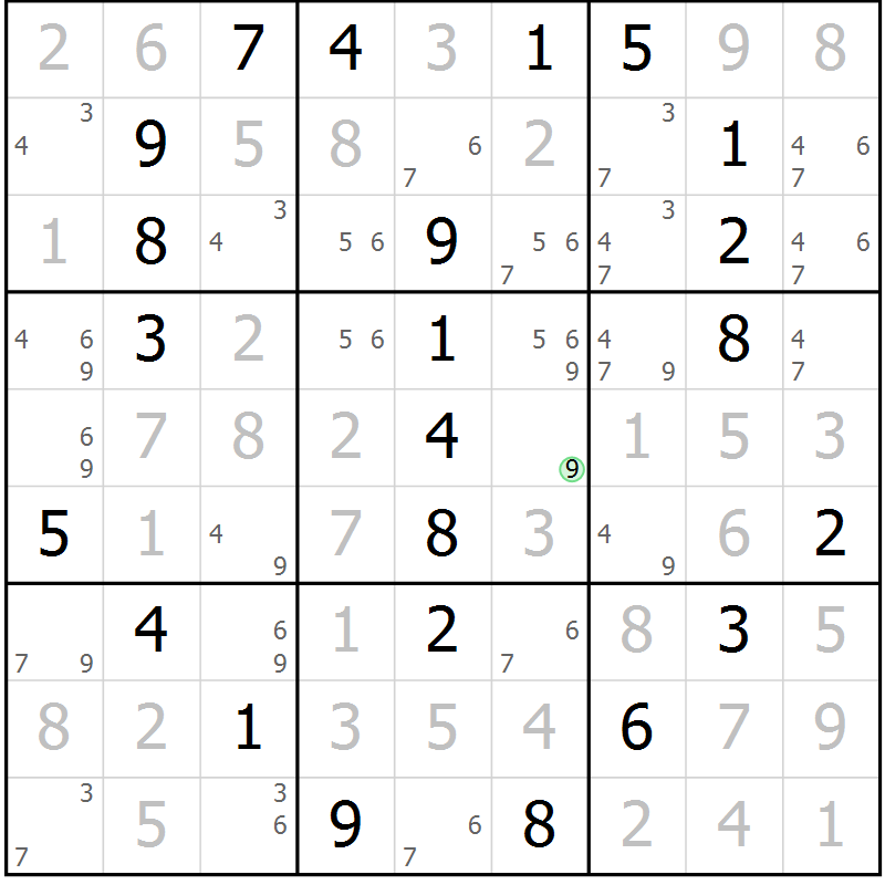 Position des candidats pour la solution de la Gr 8 page 11 du magazine de sudoku Maestro n° 087