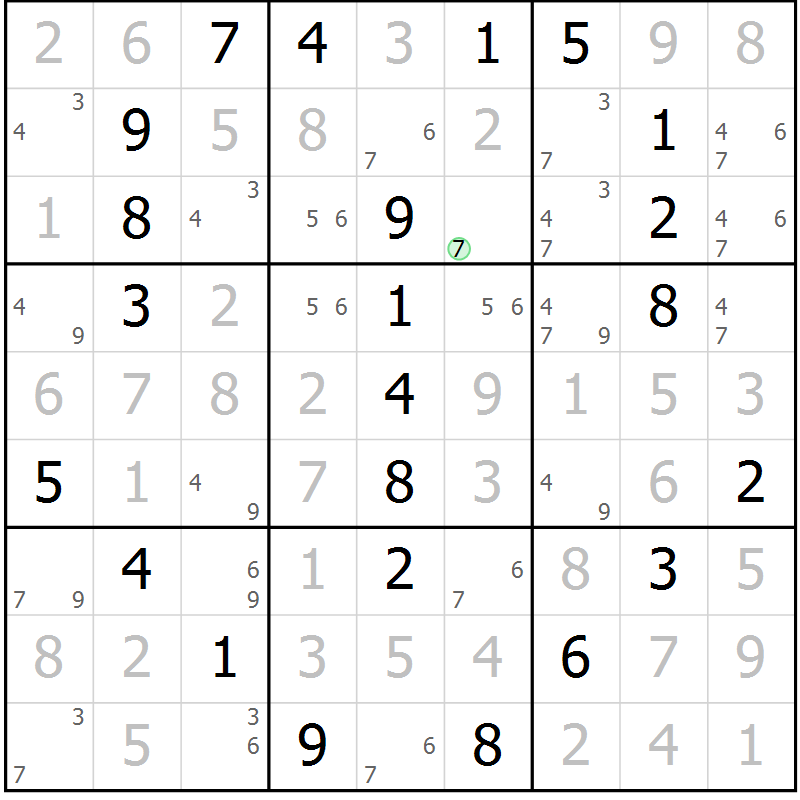 Position des candidats pour la solution de la Gr 8 page 11 du magazine de sudoku Maestro n° 087