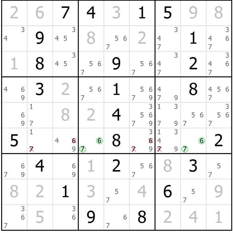 Position des candidats pour la solution de la Gr 8 page 11 du magazine de sudoku Maestro n° 087