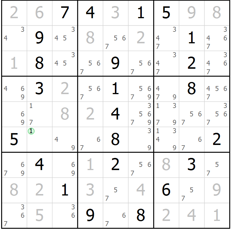 Position des candidats pour la solution de la Gr 8 page 11 du magazine de sudoku Maestro n° 087