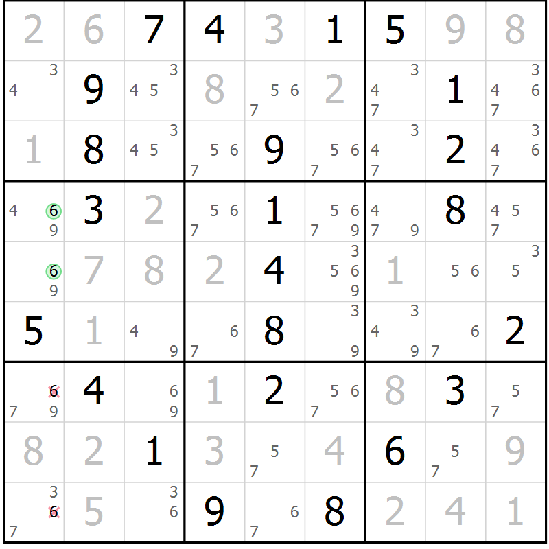 Position des candidats pour la solution de la Gr 8 page 11 du magazine de sudoku Maestro n° 087