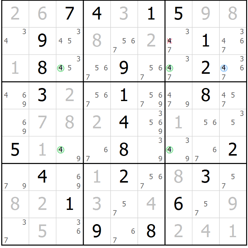 Position des candidats pour la solution de la Gr 8 page 11 du magazine de sudoku Maestro n° 087