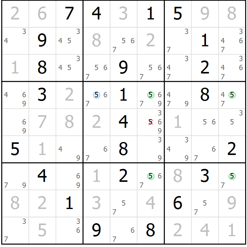 Position des candidats pour la solution de la Gr 8 page 11 du magazine de sudoku Maestro n° 087