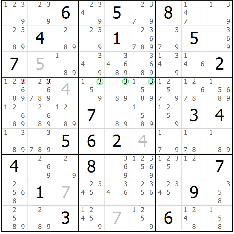 Position des candidats pour la solution de la Gr 80 page 83 du magazine de sudoku Maestro n° 087