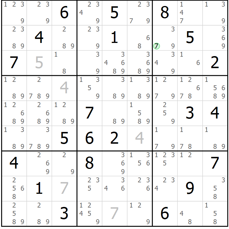 Position des candidats pour la solution de la Gr 80 page 83 du magazine de sudoku Maestro n° 087
