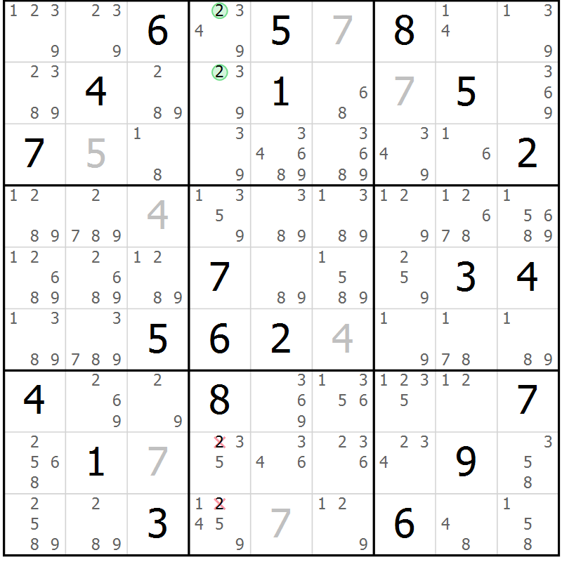Position des candidats pour la solution de la Gr 80 page 83 du magazine de sudoku Maestro n° 087