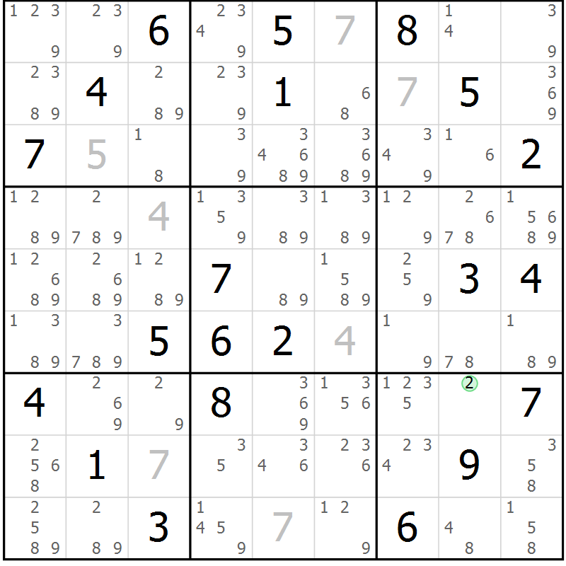 Position des candidats pour la solution de la Gr 80 page 83 du magazine de sudoku Maestro n° 087