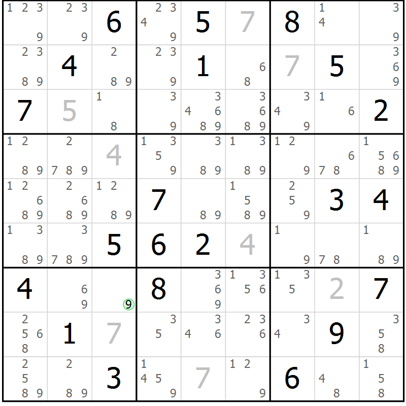 Position des candidats pour la solution de la Gr 80 page 83 du magazine de sudoku Maestro n° 087