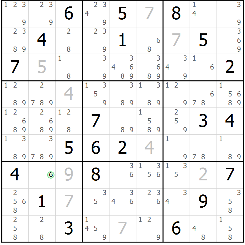 Position des candidats pour la solution de la Gr 80 page 83 du magazine de sudoku Maestro n° 087