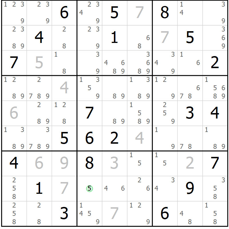 Position des candidats pour la solution de la Gr 80 page 83 du magazine de sudoku Maestro n° 087