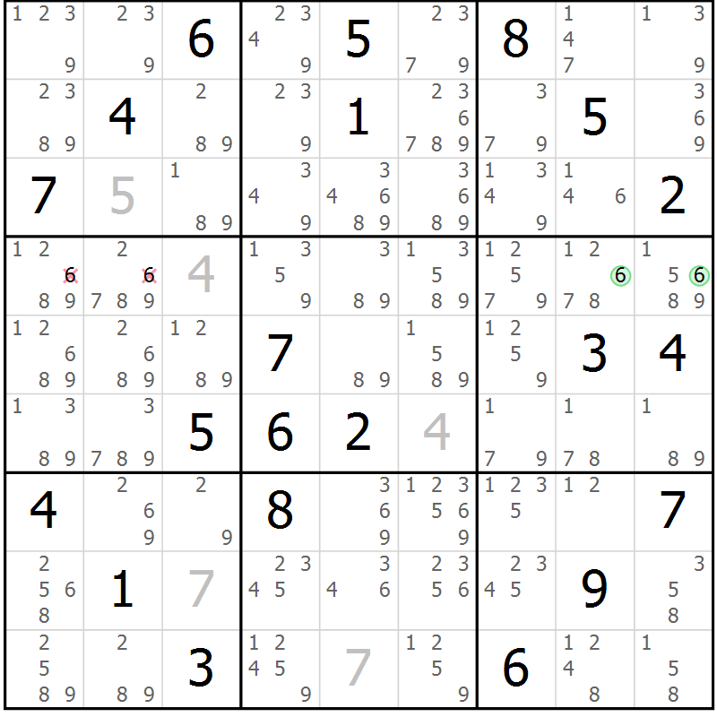 Position des candidats pour la solution de la Gr 80 page 83 du magazine de sudoku Maestro n° 087