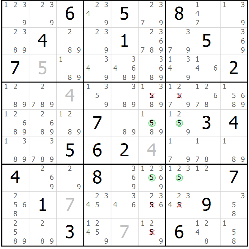 Position des candidats pour la solution de la Gr 80 page 83 du magazine de sudoku Maestro n° 087