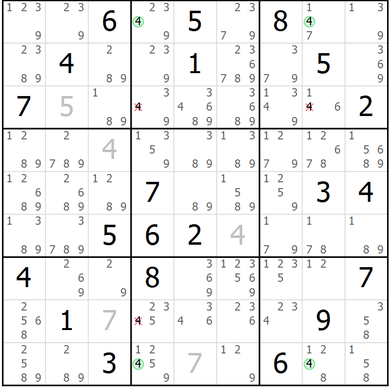 Position des candidats pour la solution de la Gr 80 page 83 du magazine de sudoku Maestro n° 087