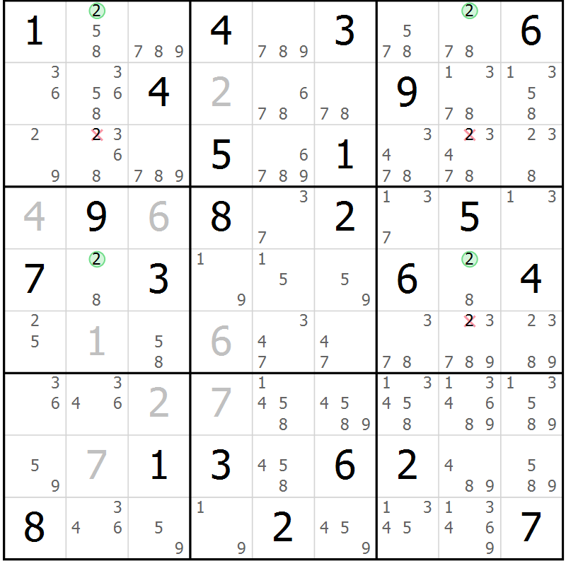 Position des candidats pour la solution de la Gr 81 page 84 du magazine de sudoku Maestro n° 087