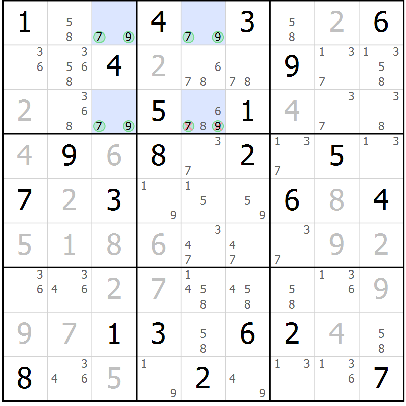 Position des candidats pour la solution de la Gr 81 page 84 du magazine de sudoku Maestro n° 087
