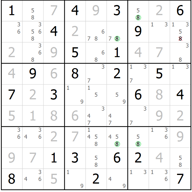 Position des candidats pour la solution de la Gr 81 page 84 du magazine de sudoku Maestro n° 087