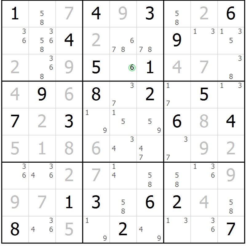 Position des candidats pour la solution de la Gr 81 page 84 du magazine de sudoku Maestro n° 087