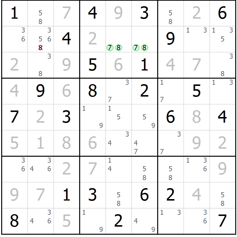 Position des candidats pour la solution de la Gr 81 page 84 du magazine de sudoku Maestro n° 087