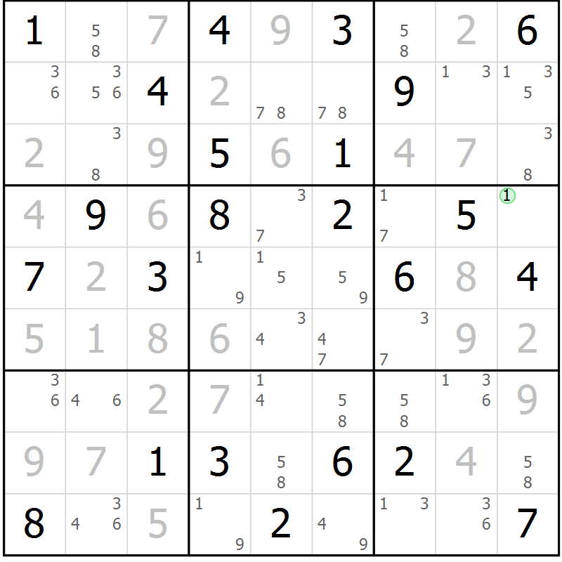 Position des candidats pour la solution de la Gr 81 page 84 du magazine de sudoku Maestro n° 087